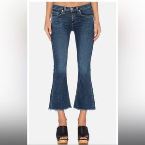 RAG & BONE Crop Flare, High Rise Cropped Raw Hem Denim Jeans, medium/dark wash